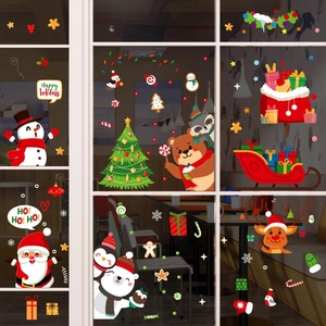 Christmas window static stickers featuring Santa, reindeer and tree for glass decoration