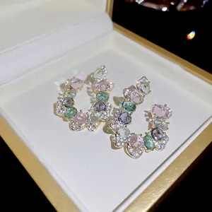 Orecchini A Lobo A Forma Di C Con Zirconi Colorati E Perno In Argento Sterling 925 Gioielli Stile Francese Esagerato