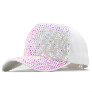 Sparkly white baseball cap featuring full AB rhinestone embellishments on brim and front