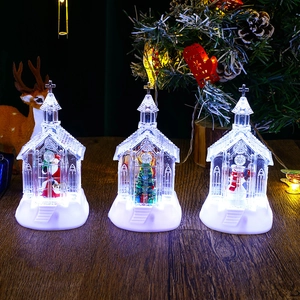 Christmas LED Light Up Church Ornament Transparent Plastic Santa Snowman Desktop Decoration Lamp Festive Gift Night Light