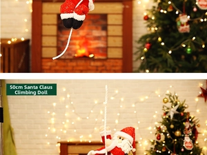 Père Noël grimpant de 50cm en peluche avec étoiles dorées pour décoration de Noël