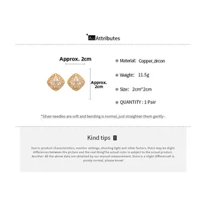 Detailed size chart of gold-plated copper and cubic zirconia floral stud earrings