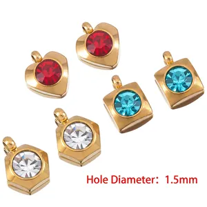 Vintage stainless steel geometric charm set with colorful zircons in various shapes
