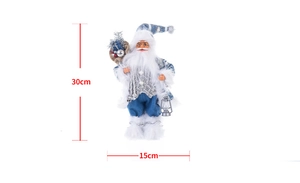 Poupée Père Noël bleu et argent de 30 cm avec indications de hauteur et largeur