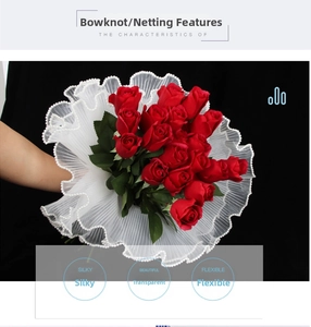 Delicate white pleated mesh wrap with pearl edges for romantic floral gift packaging