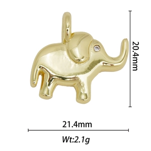 Detail of 18k gold elephant pendant with dimensions 21.4mm x 20.4mm and weight 2.1g