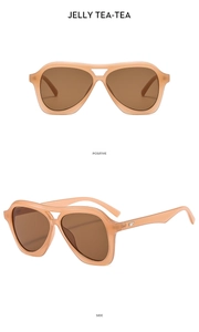 Front and side views of jelly tea pilot sunglasses with oversized double bridge frame