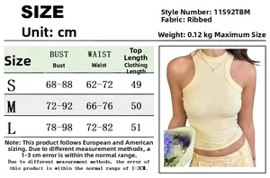 Size guide table for slim-fit ribbed tank top showing measurements in centimeters