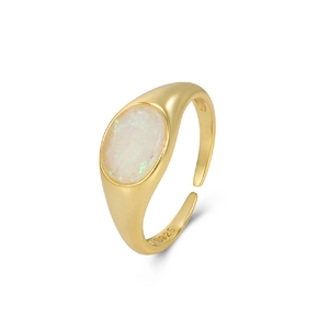 S925 sterling silver adjustable signet ring featuring a white oval opal stone