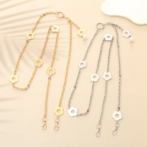 Metal Flower Crossbody Phone Lanyard Chain Bag Strap With Artificial Pearl Pendant Elegant Replacement Shoulder Strap