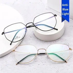 Montature Per Occhiali In Metallo Poligono Anti Luce Blu Leggere Comode Occhiali Di Moda Per Uomini Donne