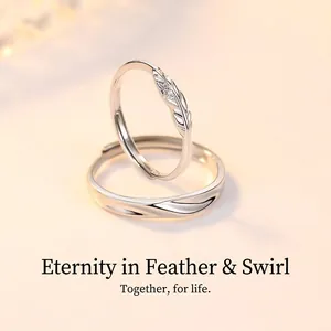 Cupid's Feather Paarringe aus S925 Sterlingsilber mit verstellbaren offenen Bändern