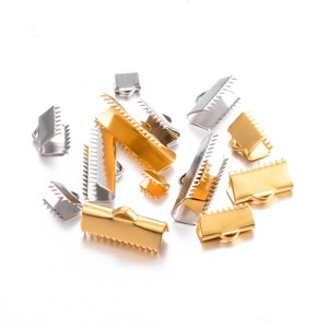 Gold and silver stainless steel ribbon crimp ends for DIY jewelry necklace making