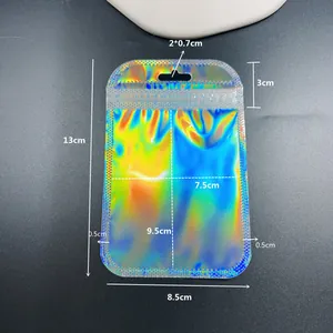 Detailed size specifications for laser holographic resealable bags 8.5x13cm gradient pouch