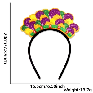 Size specifications of the purple green and gold feather carnival party headband