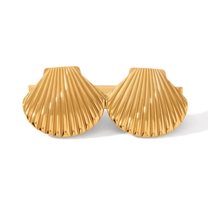 Barrettes à cheveux de luxe en acier inoxydable doré avec design de double coquillage