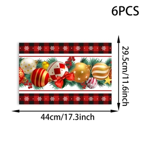 Detail view of 6pcs Christmas placemats with red plaid and ornaments, size 44x29.5cm