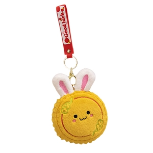 Cute bunny mooncake plush keychain with yellow rabbit doll and Good Luck strap