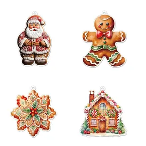 Size specifications for gingerbread man and Santa Claus themed Christmas party ornaments