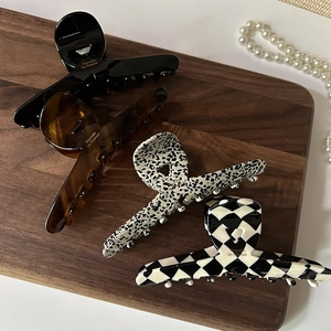 Large Hair Claw Clip Acetate French Style Nonslip Hairpin For Thick Hair Geometric Checkerboard Tortoise Shell Women