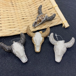 Natural stone acrylic bull head pendants with sparkling rhinestones for DIY jewelry