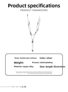 Silver-plated double layer necklace detail with copper alloy beads and adjustable chain