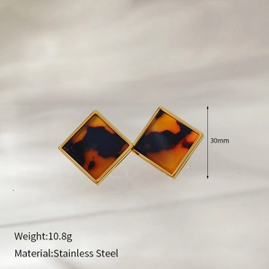 Detailed view of geometric leopard print stainless steel earrings with 30mm dimensions