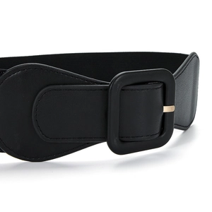 Women fashion elastic wide waist belt with a black square buckle decoration on white background