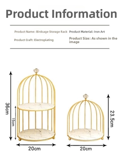 Detailed size specifications for birdcage tiered makeup organizers in iron and marble
