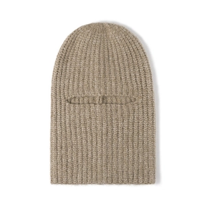 Passamontagna beige in maglia a costine per protezione termica invernale