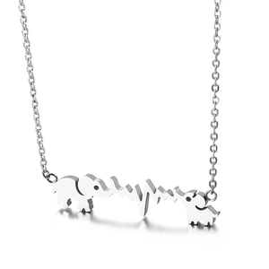 Minimalistische Halskette aus Edelstahl mit Elefanten- und Herzschlag-Anhänger in Silber