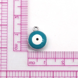 Turkish evil eye charm with metal edge, 1cm diameter for DIY jewelry making
