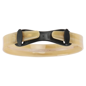 Détail du support de serre-tête réglable en acétate beige avec clip de fixation noir