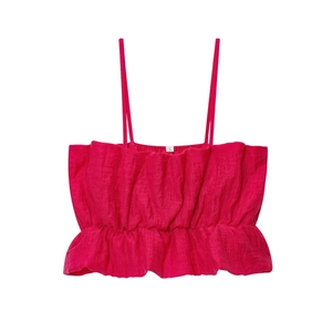 Ensemble haut court plissé rose rouge et jupe midi pour femme en vue à plat