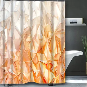 Detail of waterproof bathroom curtain with 3D geometric marble gradient pattern