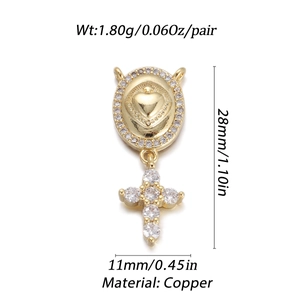Detail of 18K gold-plated copper pendant with cz cross and heart relief dimensions