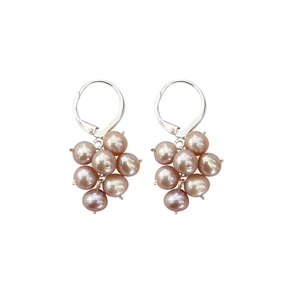 Elegant natural freshwater pearl grape cluster earrings with silver leverback hooks