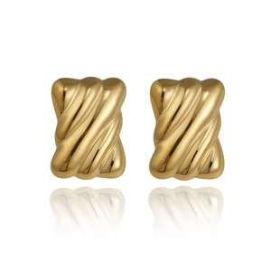 Minimalist gold geometric square earrings with wavy texture and polished steel finish