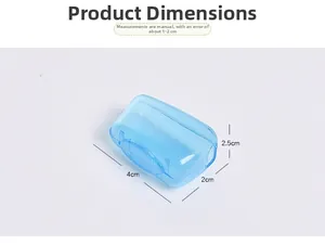 Detailed size view of blue semi-transparent portable toothbrush head cover 4x2x2.5cm