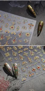 Detailed retro royal embossed nail stickers M-788 with gold jewelry patterns