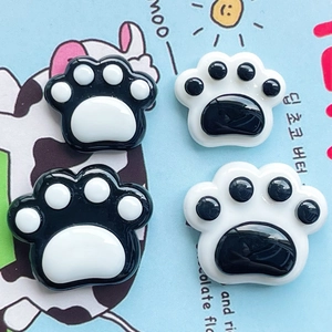 Glossy black and white resin cat paw charms for DIY phone cases and craft hair clips