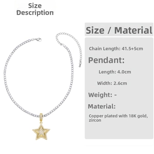 Detailed view of 18K gold plated star pendant necklace with cubic zirconia dimensions