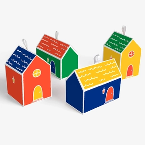 Creative House Shape Gift Box White Cardboard With Ribbon Handle Colorful Contrast Cute Candy Cookie Packaging Boxes
