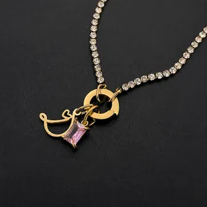 Elegant 14K gold plated stainless steel necklace featuring a rhinestone chain and letter J charm