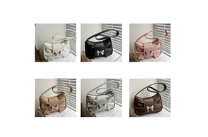 Showcase of six stylish handbag colors including pink, silver, white and more options