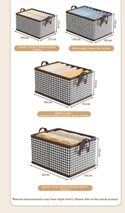 Size comparison chart for collapsible closet storage boxes for various seasonal clothes