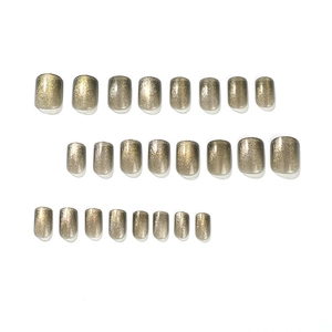 Press-on nagels set in champagnegoud cat eye design met glinsterende glittertextuur