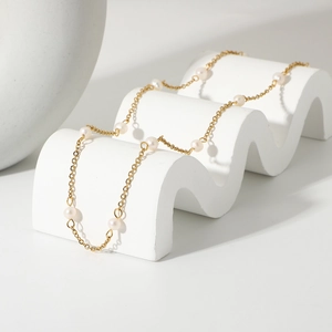 18K gold-plated stainless steel chain necklace featuring natural freshwater white pearls