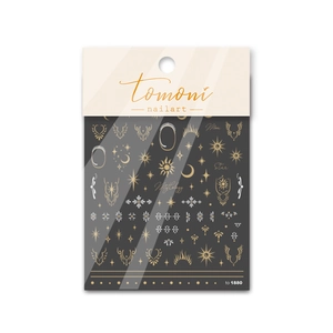 Golden and silver celestial moon and star nail art stickers with retro geometric patterns