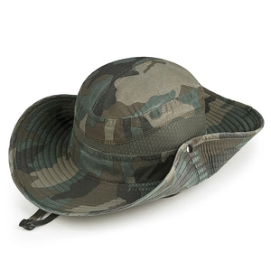 Chapeau de soleil camouflage jungle mixte à large bord avec mentonnière réglable pour l'extérieur